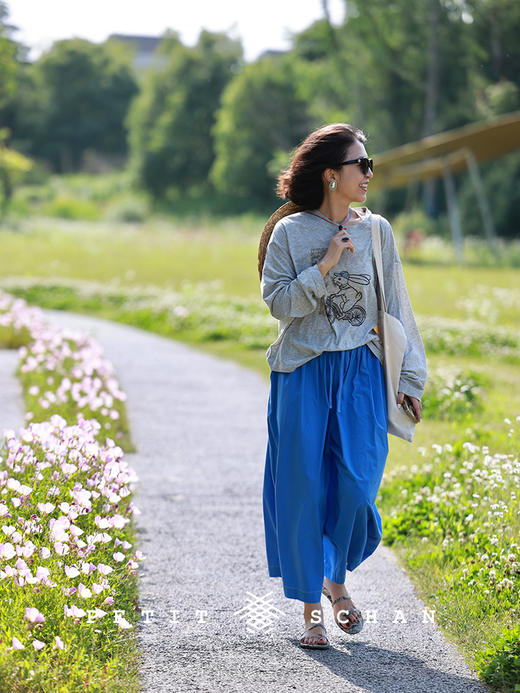 PETIT SCHAN小闪 CLO#504 happy zoo  快乐动物园 棉桑蚕丝小闪原创薄款长袖T恤文化衫春夏秋柔软亲肤防晒衫/空调衫 商品图4