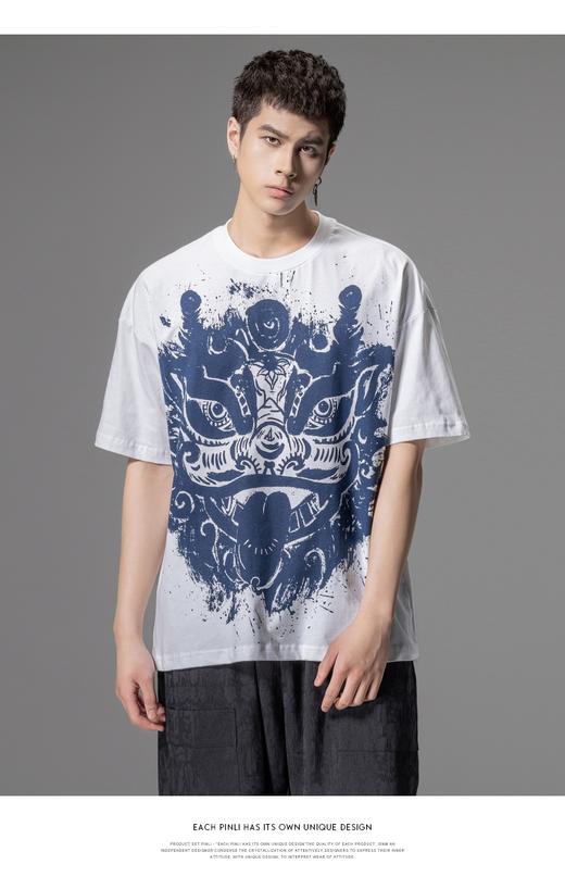 PINLI品立夏季新款国潮醒狮短袖T恤男士印花潮牌休闲宽松上衣B242111113 商品图7