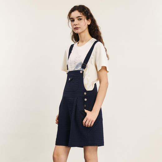 谜底背带裤短裤女2024年夏季新品学院风休闲百搭直筒裤242MK0627 商品图1