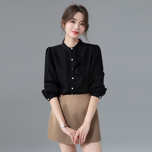 气质长袖白色时尚休闲衬衫百搭小众设计感简约通勤显瘦衬衣 商品图2