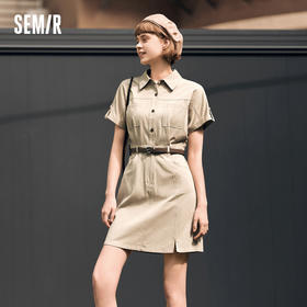 森马连衣裙女纯棉收腰工装裙复古夏季新款休闲风翻领短裙简约
