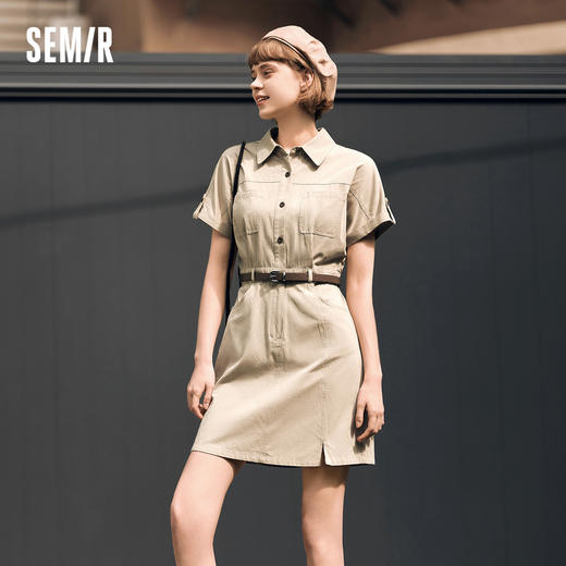森马连衣裙女纯棉收腰工装裙复古夏季新款休闲风翻领短裙简约 商品图0
