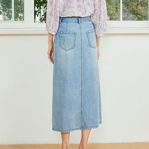 玳莎莱赛尔高腰牛仔裙透气牛仔蓝时尚中长款开衩半裙  EB34309 商品图3