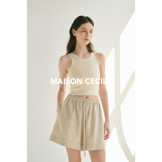 MAISON CECILE三色/亚麻天然材质透气松紧高腰短裤 商品图2