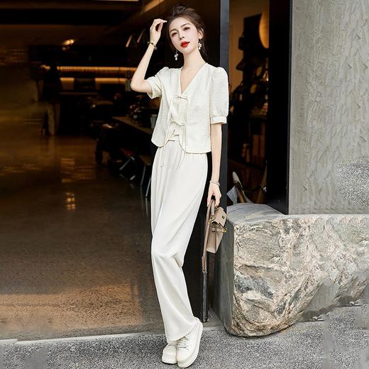 新中式国风职业套装，气质小香风时髦阔腿裤盘扣两件套HR-YRX88879 商品图1