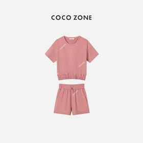 COCO ZONE 圆领明线收下摆短t上衣+抽绳短裤 23C18395