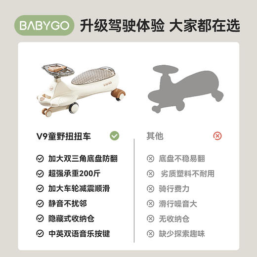 BABYGO V9童野扭扭车儿童溜溜车大人可坐防侧翻可收纳玩具 商品图5