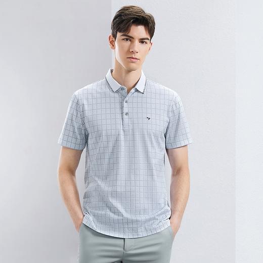 【不变形领】柒牌polo衫男短袖2024夏季新款中老年爸爸装千鸟格满印翻领T恤衫	126T73370 商品图1