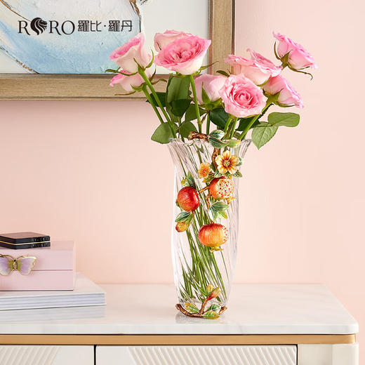 罗比罗丹喜乐多福花瓶珐琅彩工艺石榴花摆件可养真花乔迁礼物 商品图2