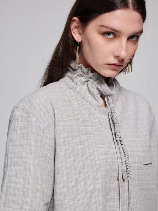 Simple Project/Y2487/纯棉格纹领子抽绳宽松古巴领短袖衬衫 商品图0