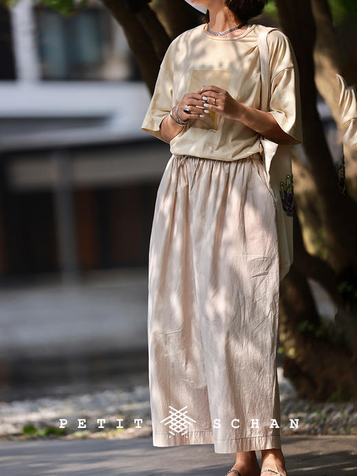 PETIT SCHAN小闪 CLO#505 summer wind 夏天的风 高支高密长绒棉轻薄九分阔腿裤裙裤 商品图3