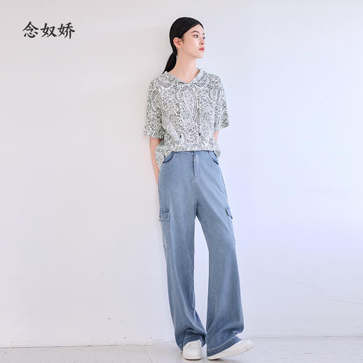 【商场同款】CNV4581  “ 腰果花帽衫  ”  手绘腰果花图案雅致经典 T型廓形包容身形 宽松舒适 纯黏胶成份透气性好 清凉不粘身 连帽衫 商品图6