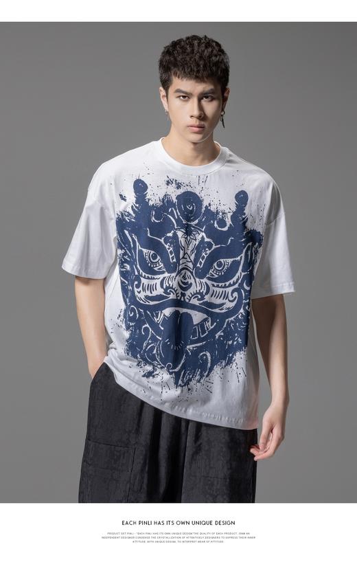 PINLI品立夏季新款国潮醒狮短袖T恤男士印花潮牌休闲宽松上衣B242111113 商品图6
