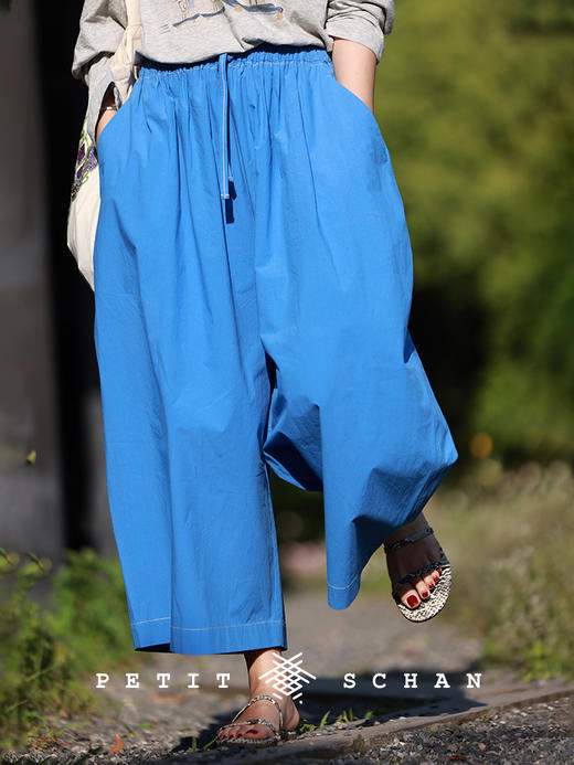 PETIT SCHAN小闪 CLO#505 summer wind 夏天的风 高支高密长绒棉轻薄九分阔腿裤裙裤 商品图0