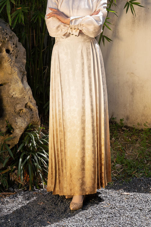 荷言GL 白沙堤 米白黄色渐变改良马面裙 商品图3