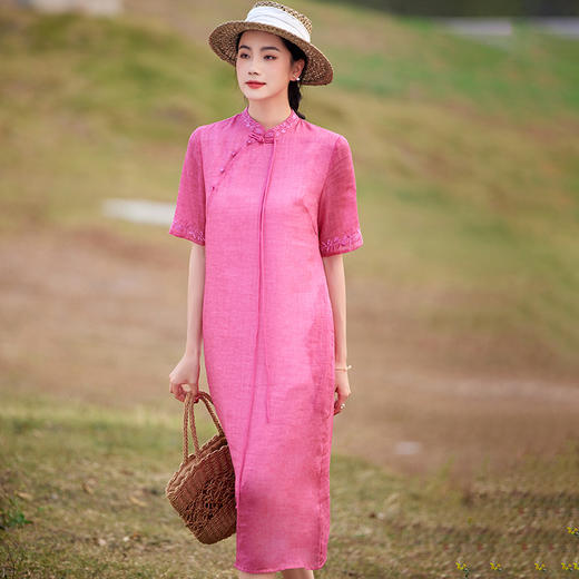 苎麻文艺范儿淑女，改良旗袍显瘦连衣裙TT96137 商品图0