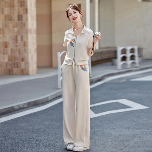 新中式国风休闲套装，刺绣开衫气质百搭阔腿裤两件套HR-BX2512 商品图1