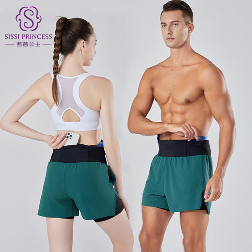 竞速收腹运动短裤男女款 加大侧面网兜更多收纳空间 双层假两件防走光设计 弹力面料配合松紧裤腰舒适透气 商品图0
