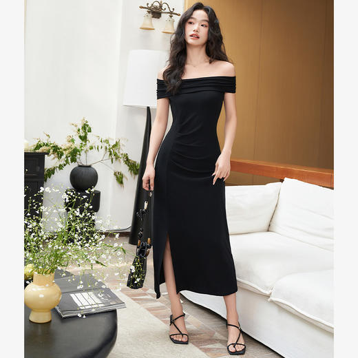 简约大气设计感吊带针织裙女夏季气质捏褶收腰晚宴连衣裙V2241696 商品图1