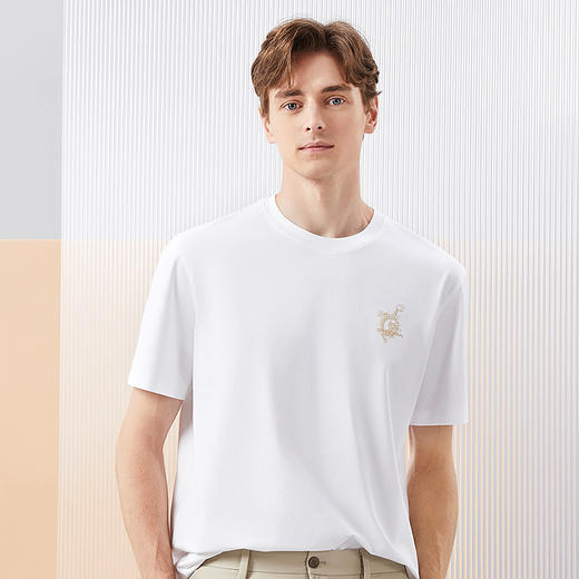 【凉感索罗纳】柒牌圆领短袖T恤男2024夏季新款时尚龙纹休闲上衣	126T71420 商品图1