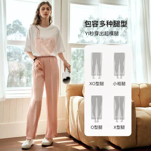 OLrain欧芮儿粉色直筒休闲裤女夏季2024年新款高腰慵懒感阔腿裤 商品图1