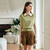 OLrain欧芮儿绿色针织衫女夏季2024年新款撞色翻领手勾边针织衫 商品缩略图1
