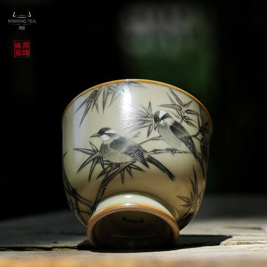 问鼎汝瓷鼎峰柴窑（高温彩）玉珀釉紫烟杯（竹报平安） 商品图1