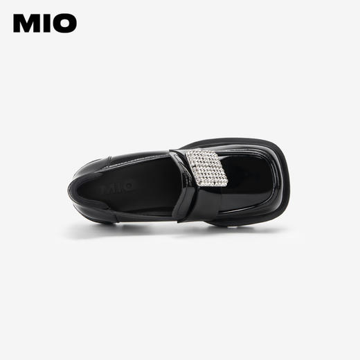 MIO米奥秋季高跟乐福鞋钻饰复古显高深口单鞋豆豆鞋女M244530260 商品图2