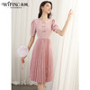 未风粉色立领连衣裙女夏2024夏季新款女装气质减龄泡泡袖百褶裙子 商品缩略图0