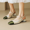 【预售5天】拼色包头后空凉鞋，方头韩版气质时装鞋珍珠搭扣粗跟女鞋QJR&G216-7 商品缩略图0