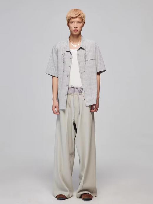 Simple Project/Y2487/纯棉格纹领子抽绳宽松古巴领短袖衬衫 商品图2