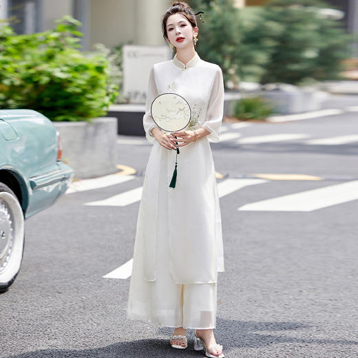 超透气复古新中式改良禅意茶服，两件套装显瘦百搭刺绣套装HR-ZMFS24416 商品图2