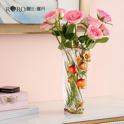 罗比罗丹喜乐多福花瓶珐琅彩工艺石榴花摆件可养真花乔迁礼物 商品图4