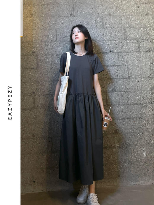 针织高密棉拼接连衣裙 商品图0