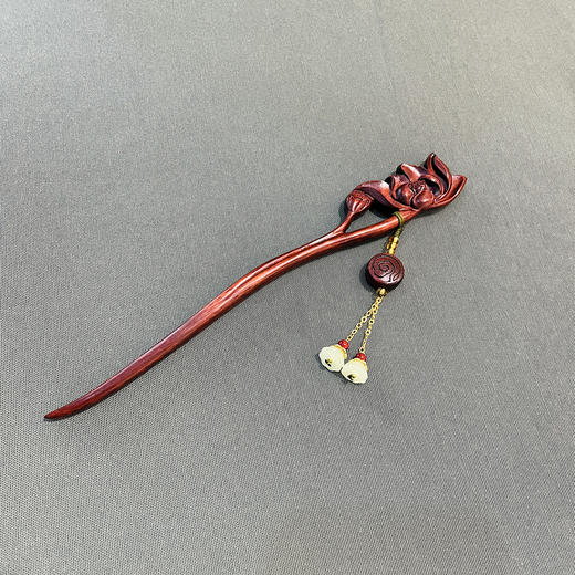 竹节/荷花/如意/梅花/银杏°精雕犀角紫檀发簪吊坠款 商品图2