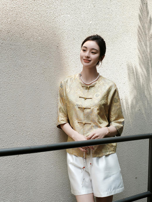 盛唐婧 |真丝花罗圆形花卉上衣 商品图4