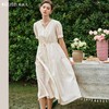 OLrain欧芮儿法式杏色v领连衣裙女夏季2024年新款蕾丝拼接中长裙 商品缩略图0