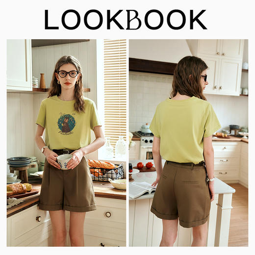 OLrain欧芮儿浅黄色短袖T恤女夏季2024新款简约百搭松鼠印花上衣 商品图4