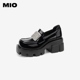 MIO米奥秋季高跟乐福鞋钻饰复古显高深口单鞋豆豆鞋女M244530260