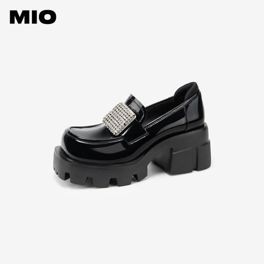 MIO米奥秋季高跟乐福鞋钻饰复古显高深口单鞋豆豆鞋女M244530260 商品图0