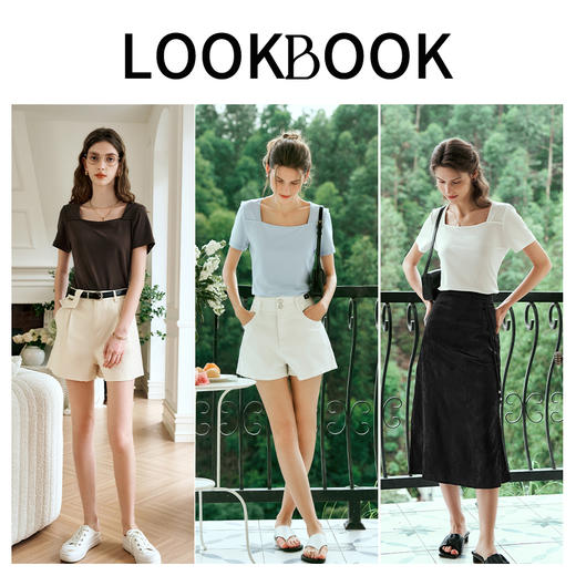 OLrain欧芮儿正肩短袖T恤女夏季2024年新款设计感简约方领上衣 商品图4