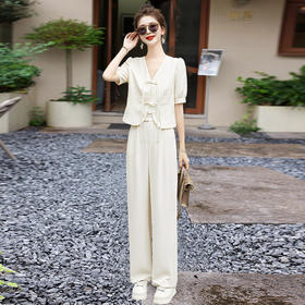 新中式国风职业套装，气质小香风时髦阔腿裤盘扣两件套HR-YRX88879