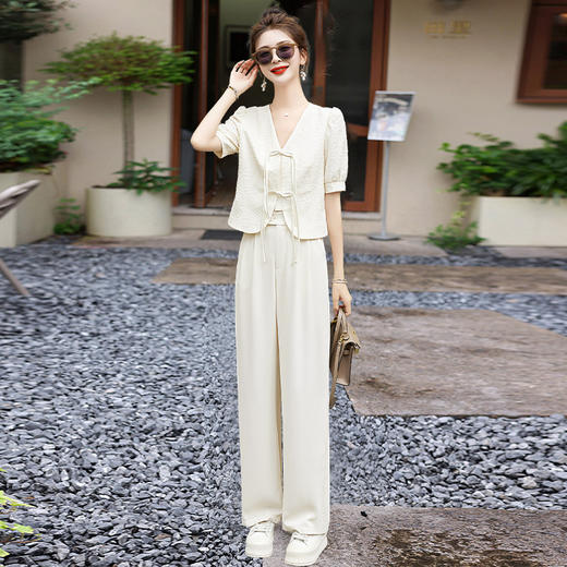 新中式国风职业套装，气质小香风时髦阔腿裤盘扣两件套HR-YRX88879 商品图0
