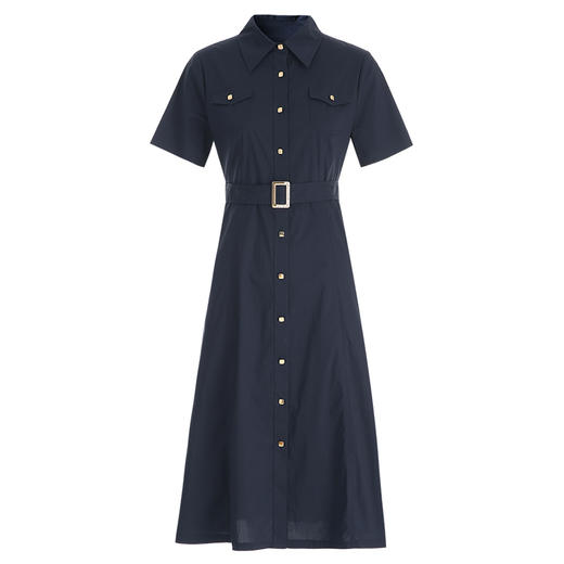 EITIE爱特爱夏季新款极简工装通勤单排扣深蓝色A字衬衫连衣裙B2407368 商品图5