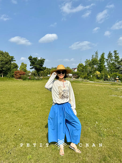 PETIT SCHAN小闪 CLO#505 summer wind 夏天的风 高支高密长绒棉轻薄九分阔腿裤裙裤 商品图4