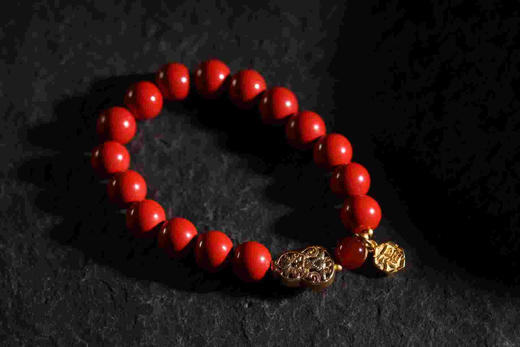 YHZS0067°朱砂+金色镂空葫芦手串1.0*16 商品图0