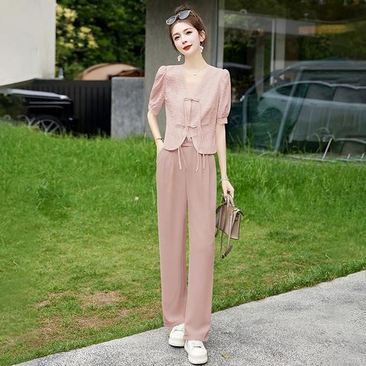 新中式国风职业套装，气质小香风时髦阔腿裤盘扣两件套HR-YRX88879 商品图3
