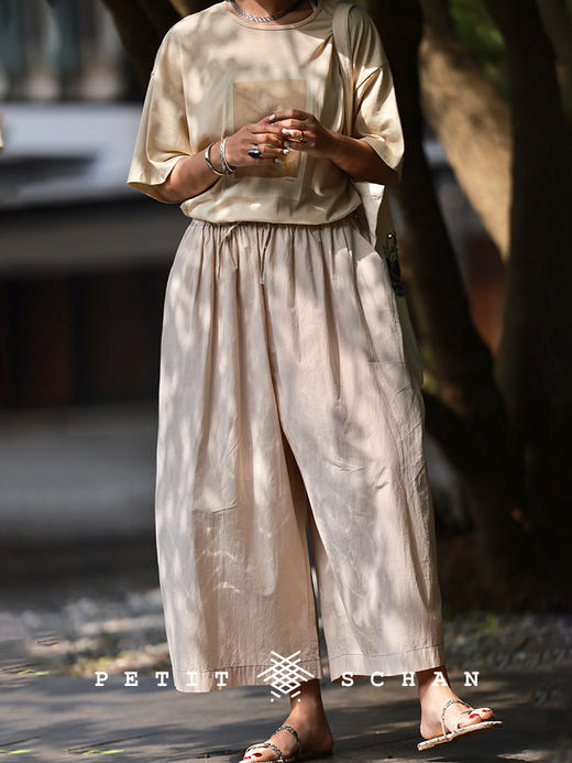 PETIT SCHAN小闪 CLO#505 summer wind 夏天的风 高支高密长绒棉轻薄九分阔腿裤裙裤 商品图5