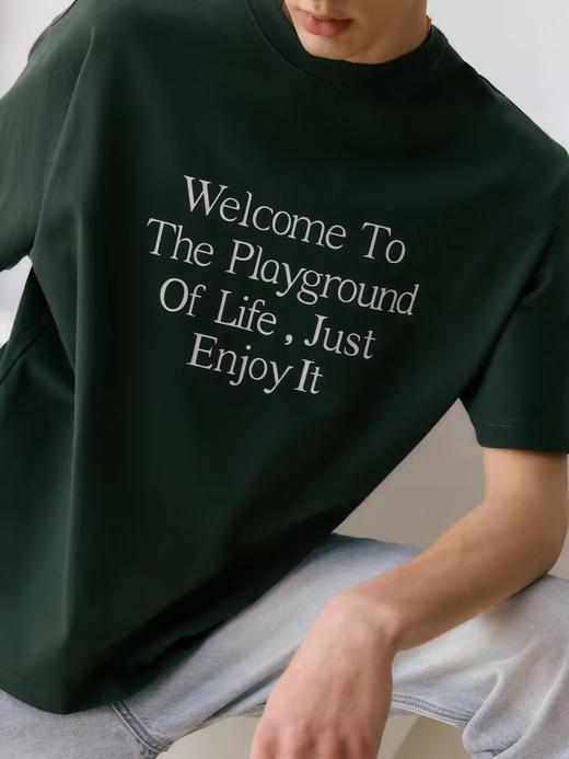 EviStub/E-4XDX80/280G海岛全棉复古水浆文字街头印花短袖T恤 商品图2