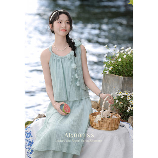 鹿向南「薄荷汽水」法式气质时尚套装新款女装夏季显瘦裙子L37508 商品图2